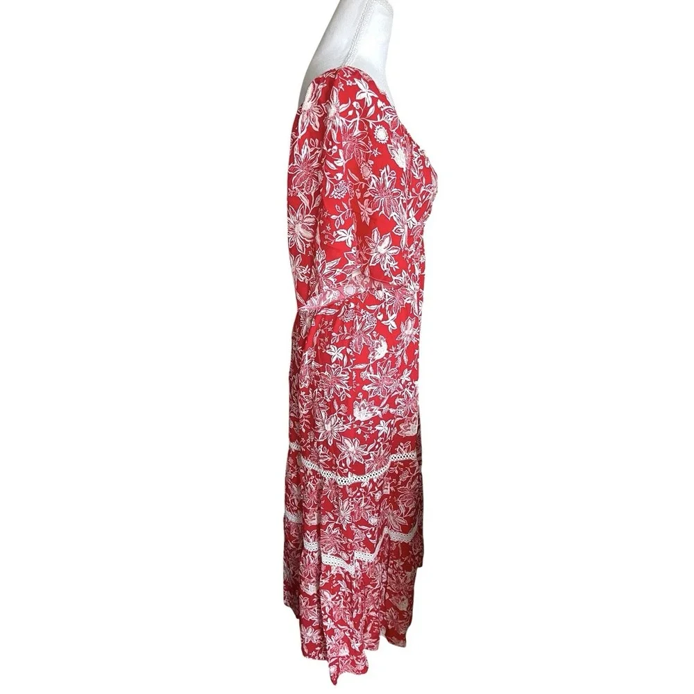 NWT Adelyn Rae Red Floral Tiered Maxi Dress Sz L Tropical Resort Vacation Boho - Picture 8 of 13